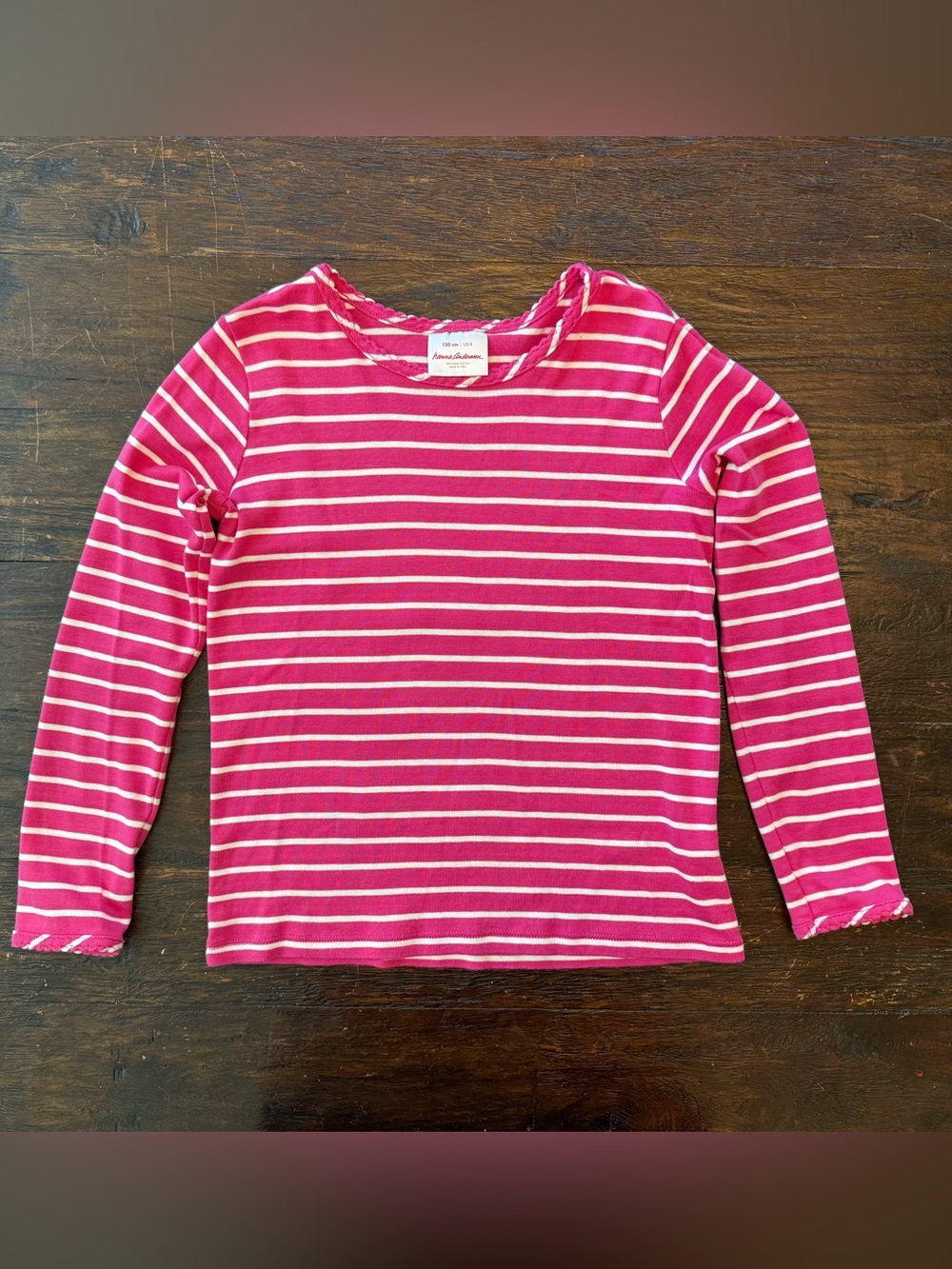 Hanna Andersson Bright Basics Stripe Tee Oina Cotton in Power Pink/Hanna White